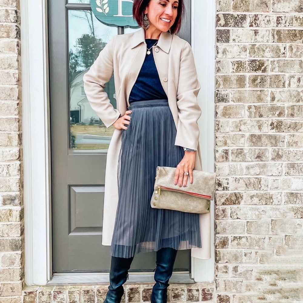 Banana Republic Charcoal Pleated Midi Skirt